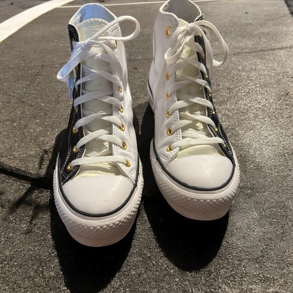 Converse All Star Two Tone High Top Leather Sneakers Black/White/Cream. - Picture 3 of 10